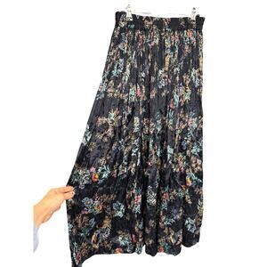 90s Black Floral Maxi Skirt Small Whimsygoth Cottage Witchy Pleated Stretchy